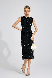 Phaevric Black Beaded Midi Dress