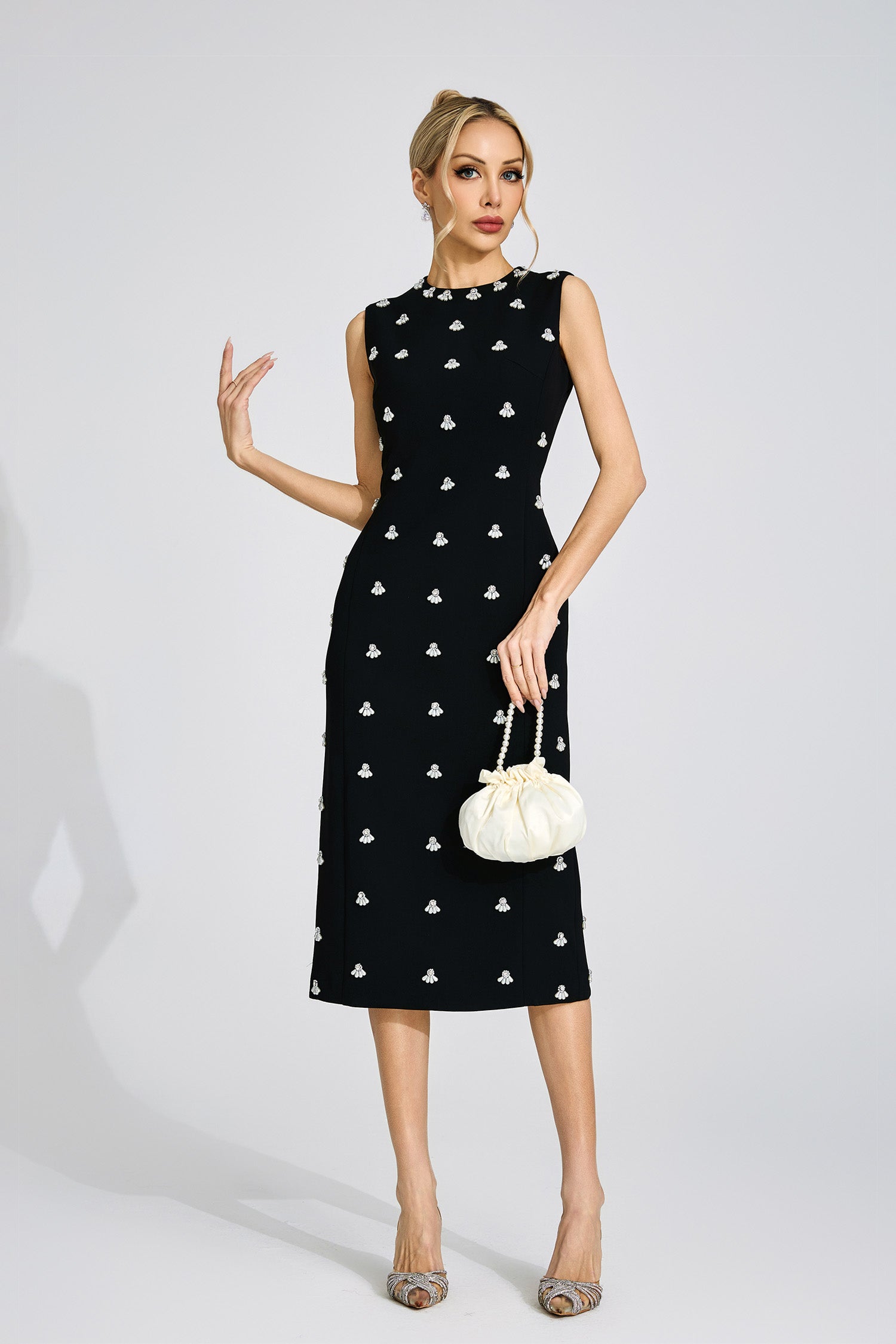 Phaevric Black Beaded Midi Dress