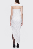 Cierra Off Shoulder Ruched Midi Dress In White