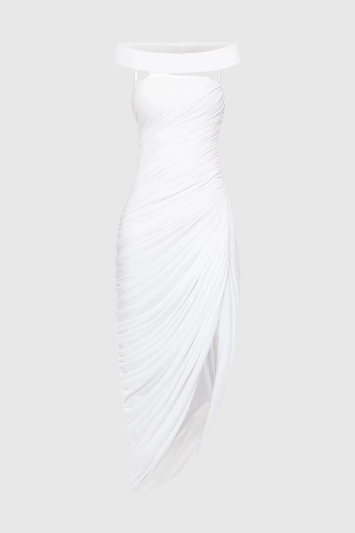 Cierra Off Shoulder Ruched Midi Dress In White