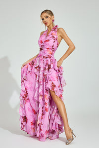 Dryon Floral Halter Maxi Dress In Pink
