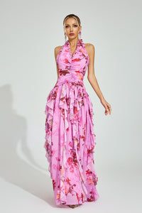 Dryon Floral Halter Maxi Dress In Pink