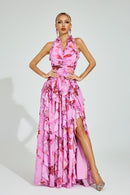 Dryon Floral Halter Maxi Dress In Pink