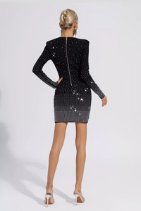 Orla Diamond Long Sleeve Mini Dress In Black