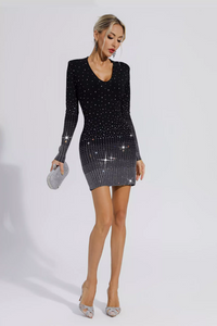 Orla Diamond Long Sleeve Mini Dress In Black