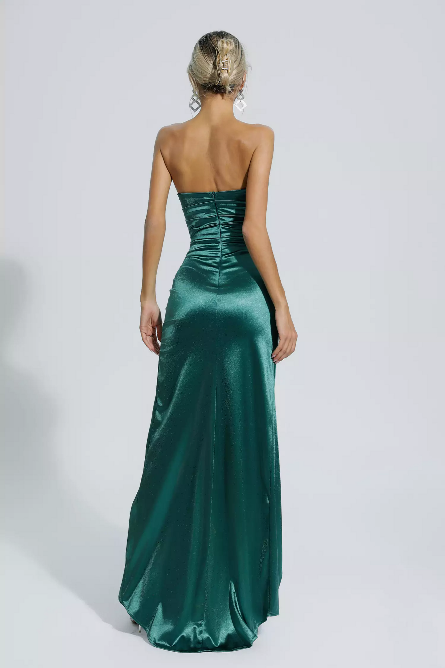 Derly Draped Wrap Strapless Maxi Dress In Green