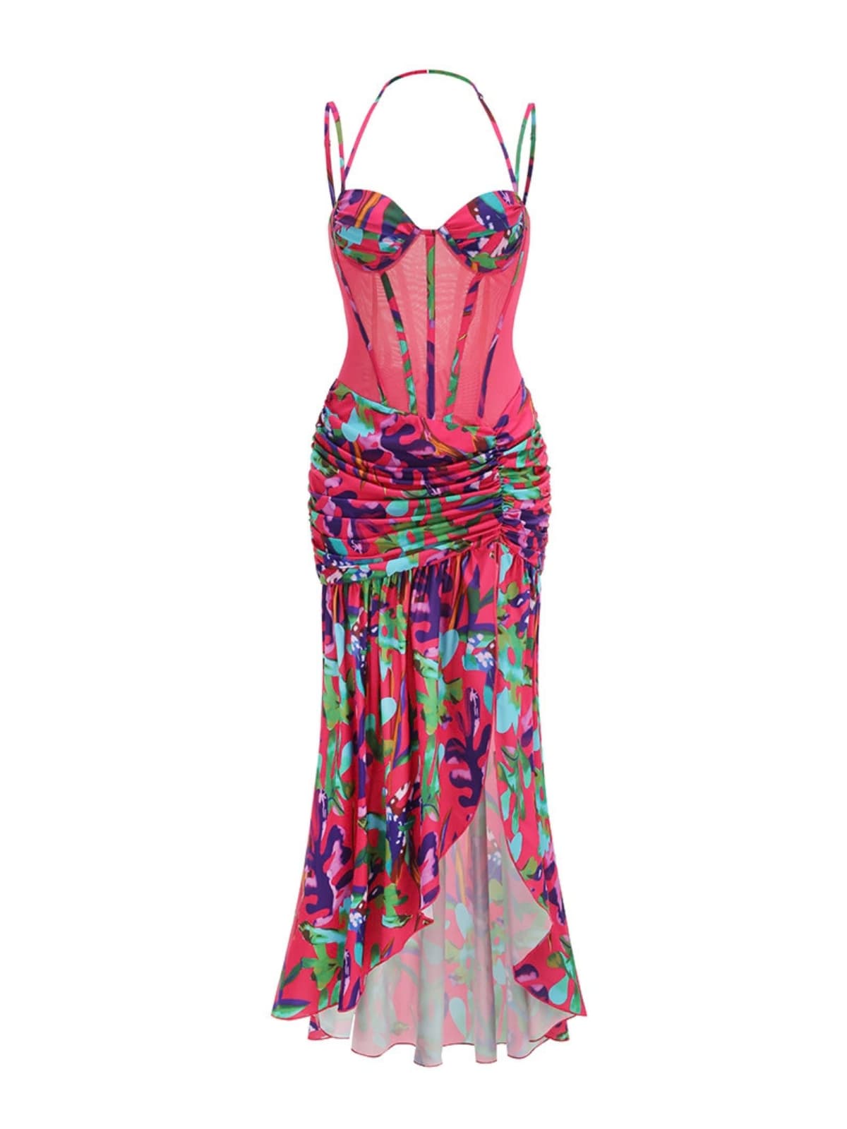 Hayfa Split Ruched Ruffle Maxi Dress