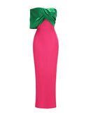 Dorevin Contrast-Color Pleated Maxi Dress