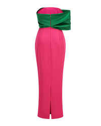 Dorevin Contrast-Color Pleated Maxi Dress