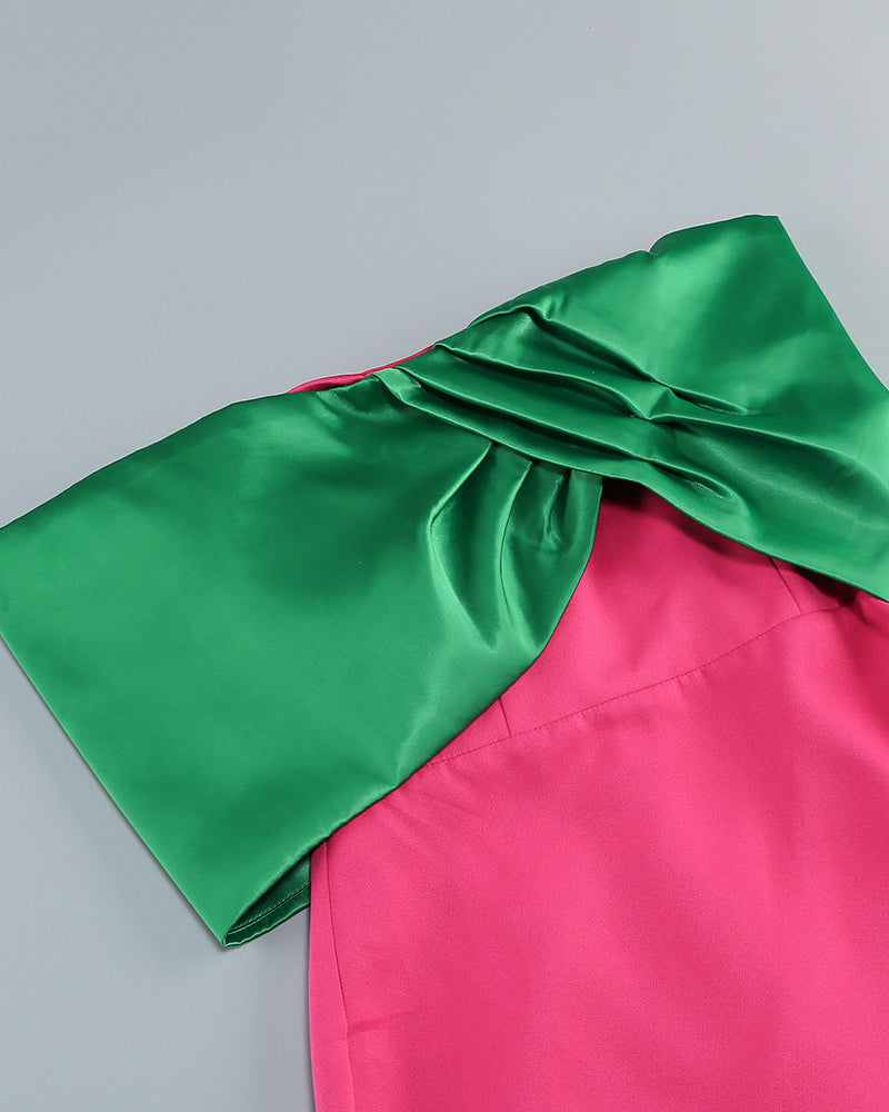 Dorevin Contrast-Color Pleated Maxi Dress