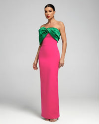 Dorevin Contrast-Color Pleated Maxi Dress