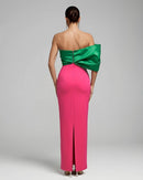 Dorevin Contrast-Color Pleated Maxi Dress