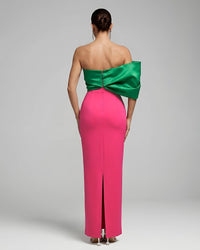 Dorevin Contrast-Color Pleated Maxi Dress