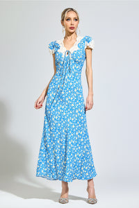 Oryndrex Blue Floral Print Dress
