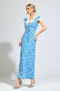 Oryndrex Blue Floral Print Dress