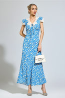 Oryndrex Blue Floral Print Dress
