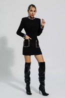 Hayley Long Sleeve Rhinestone Embellished Mini Dress In Black