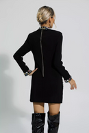Hayley Long Sleeve Rhinestone Embellished Mini Dress In Black
