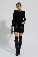 Hayley Long Sleeve Rhinestone Embellished Mini Dress In Black