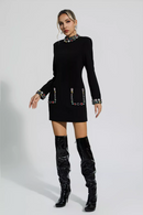 Hayley Long Sleeve Rhinestone Embellished Mini Dress In Black