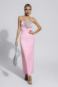 Yalia Heart-shaped Off Shoulder Maxi Dress In Pink