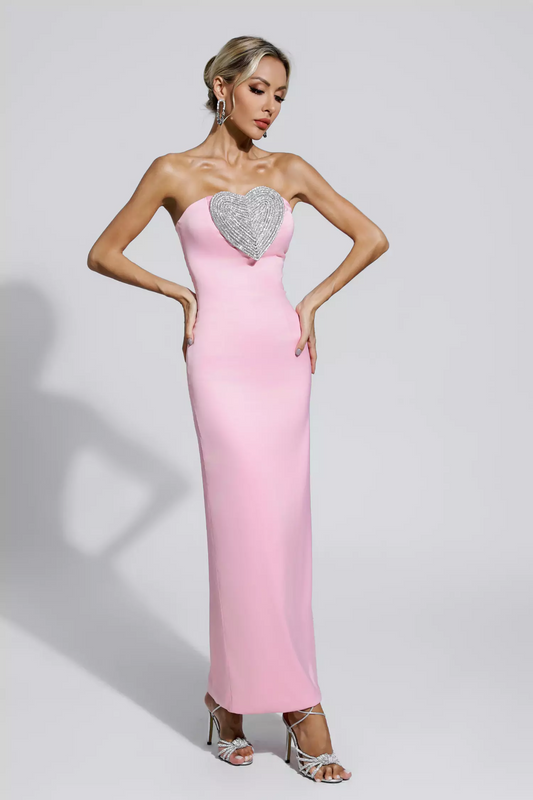 Yalia Heart-shaped Off Shoulder Maxi Dress In Pink