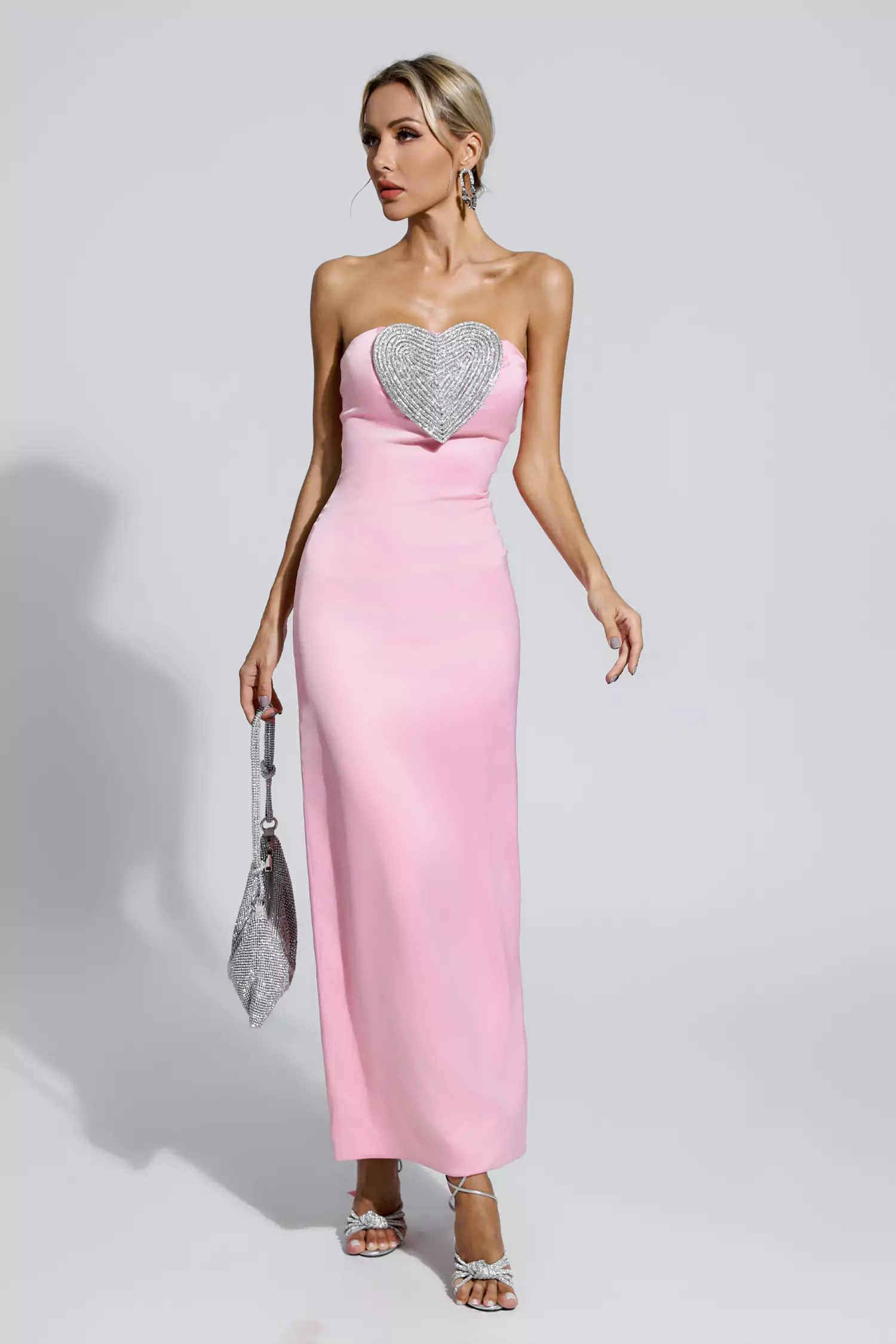 Yalia Heart-shaped Off Shoulder Maxi Dress In Pink