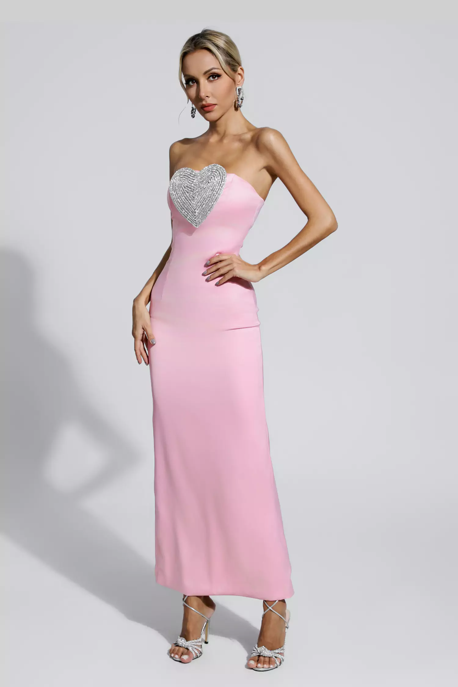 Yalia Heart-shaped Off Shoulder Maxi Dress In Pink