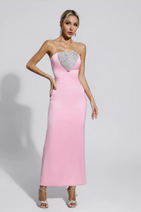 Yalia Heart-shaped Off Shoulder Maxi Dress In Pink