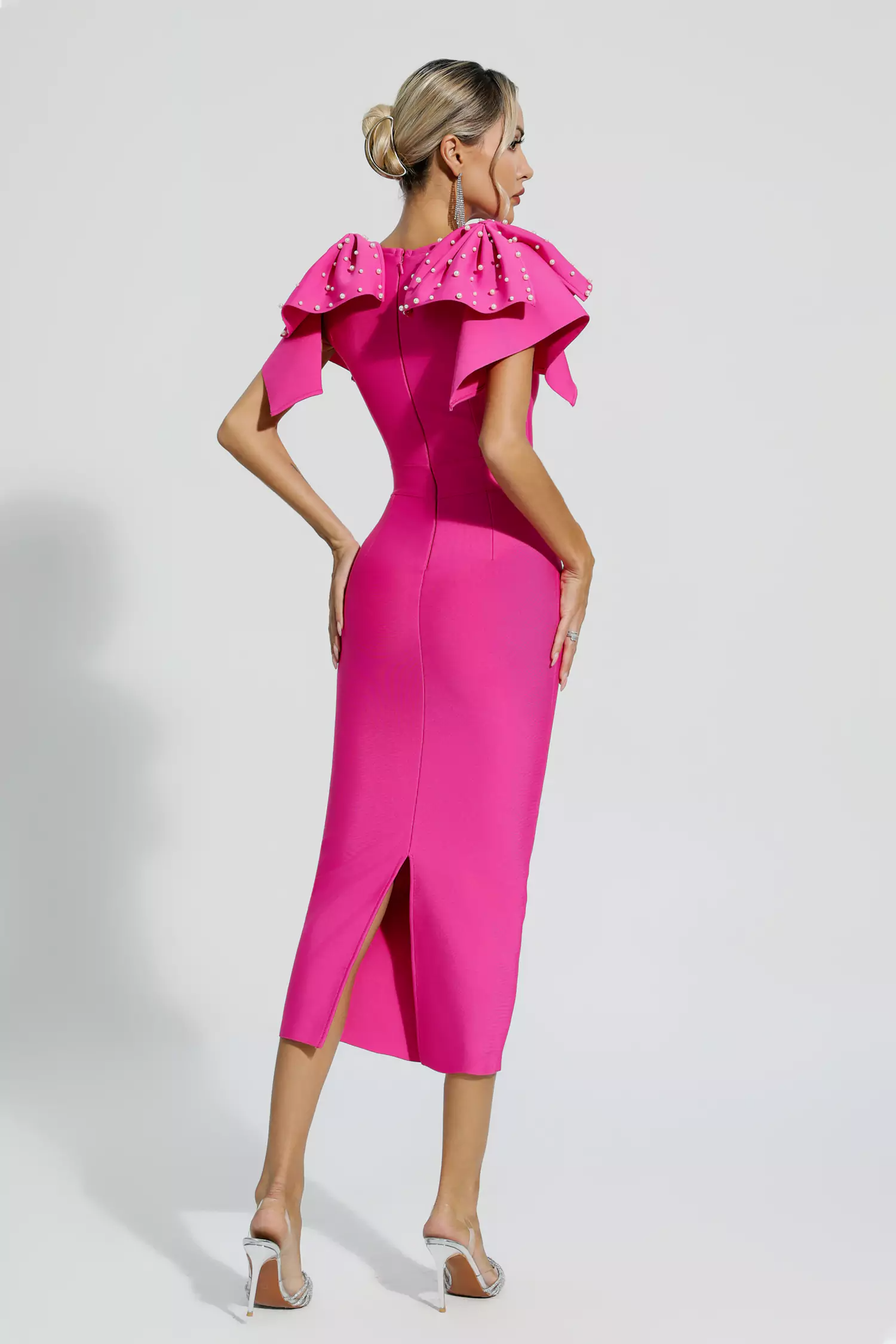 Samia Rose Red Knitted Embellished Midi Dress