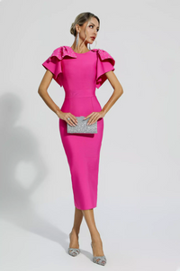 Samia Rose Red Knitted Embellished Midi Dress