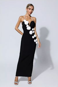 Donna Pearl Slip Floral Bandage Dress In Black