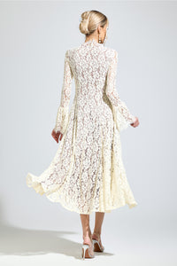 Aroqen White Bell Sleeve Formal Dress