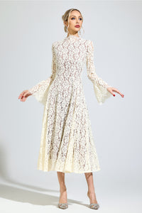 Aroqen White Bell Sleeve Formal Dress
