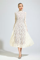 Aroqen White Bell Sleeve Formal Dress