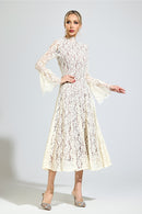 Aroqen White Bell Sleeve Formal Dress