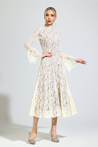 Aroqen White Bell Sleeve Formal Dress