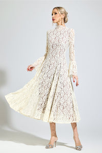 Aroqen White Bell Sleeve Formal Dress