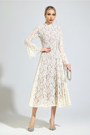 Aroqen White Bell Sleeve Formal Dress