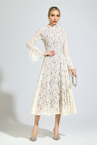 Aroqen White Bell Sleeve Formal Dress