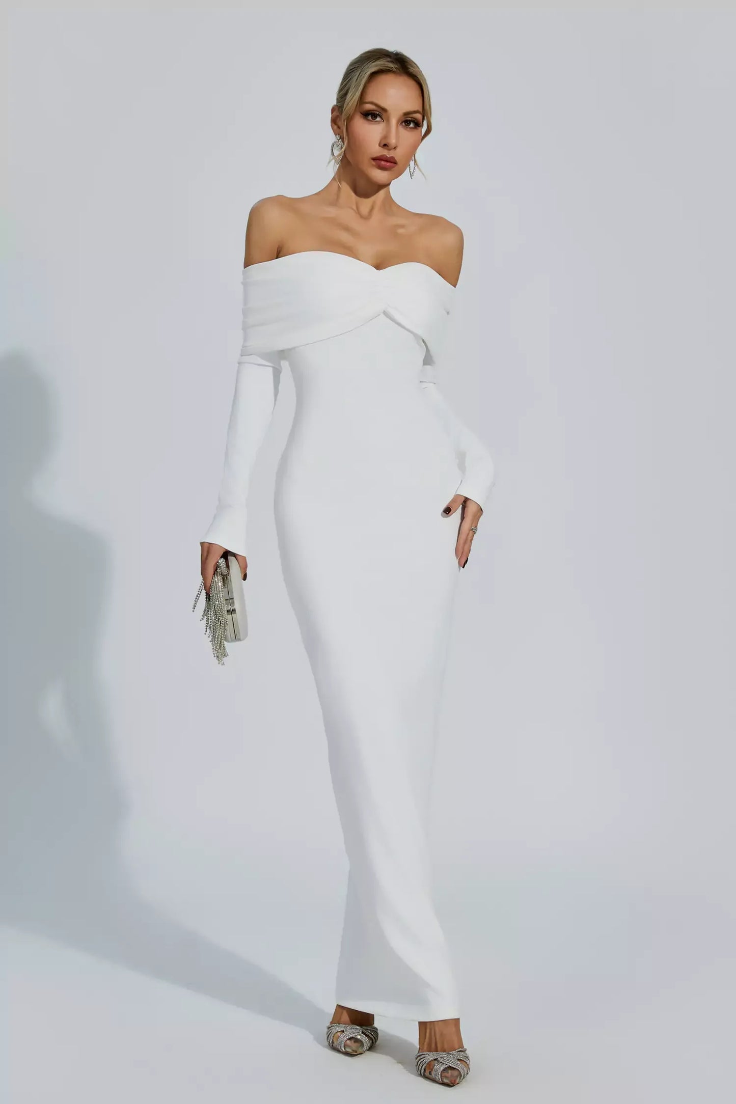 Jillie Off-The-Shoulder Strapless Smocked Maxi Dress In White