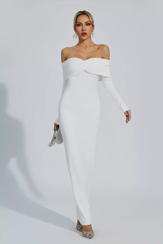 Jillie Off-The-Shoulder Strapless Smocked Maxi Dress In White