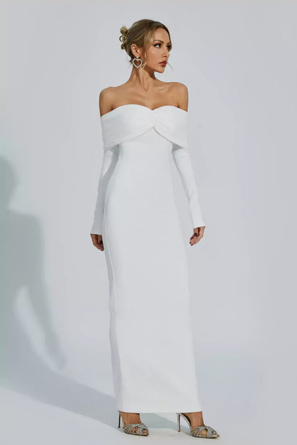 Jillie Off-The-Shoulder Strapless Smocked Maxi Dress In White