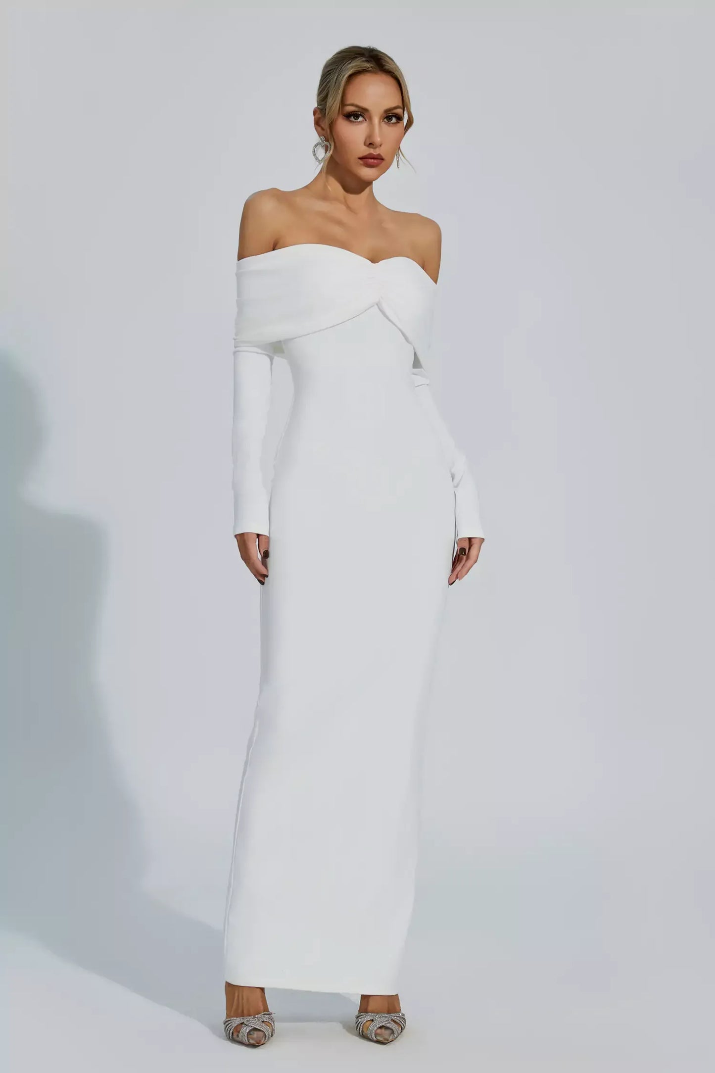 Jillie Off-The-Shoulder Strapless Smocked Maxi Dress In White