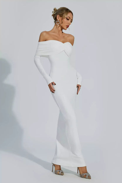 Jillie Off-The-Shoulder Strapless Smocked Maxi Dress In White