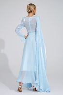 Ilmaro Cambridge Blue Cape Maxi Dress