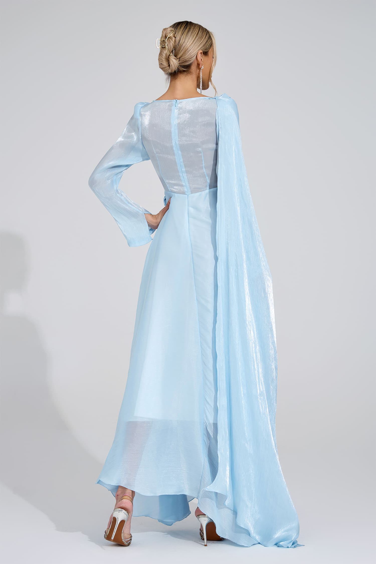 Ilmaro Cambridge Blue Cape Maxi Dress