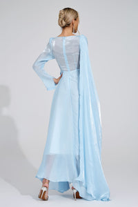 Ilmaro Cambridge Blue Cape Maxi Dress