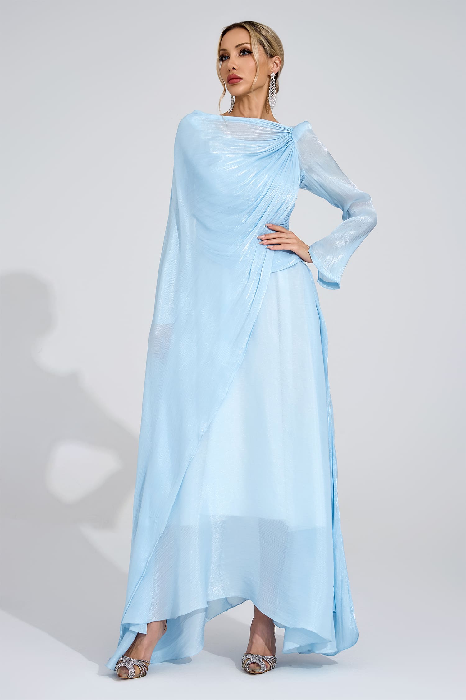 Ilmaro Cambridge Blue Cape Maxi Dress