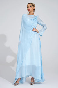 Ilmaro Cambridge Blue Cape Maxi Dress